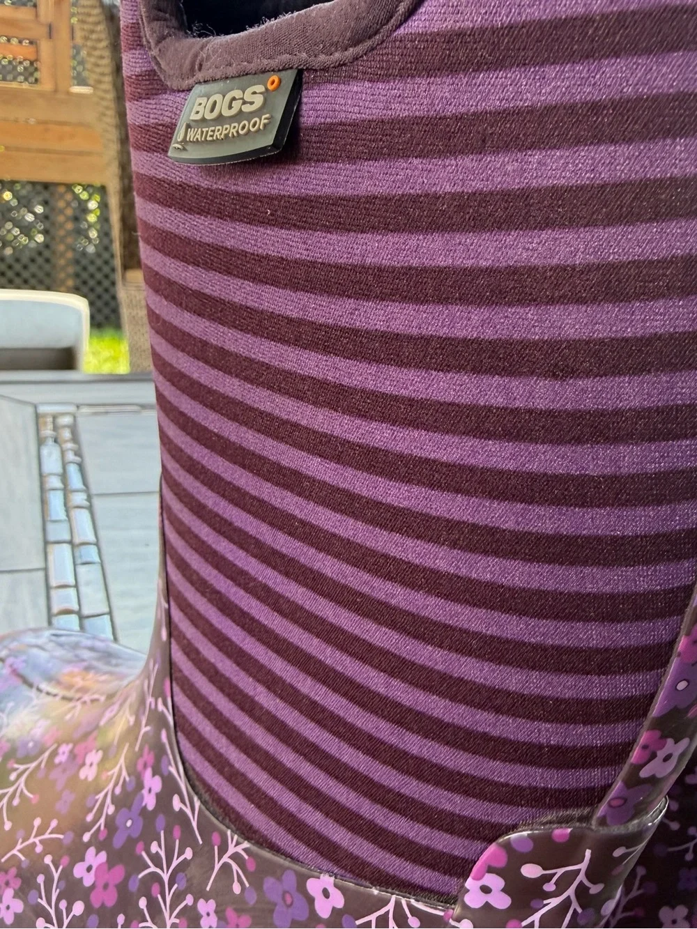 Bogs kids Purple Floral Stripe Waterproof Rain Boots